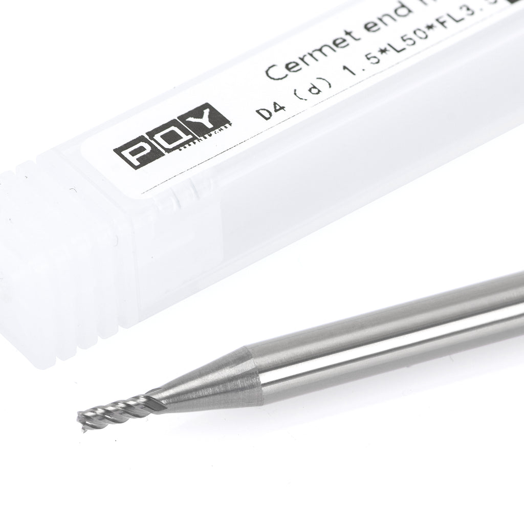 PQYTOOL Cermet End Mill 4 Flutes 1.5*L50*FL3.5 For Milling Machine