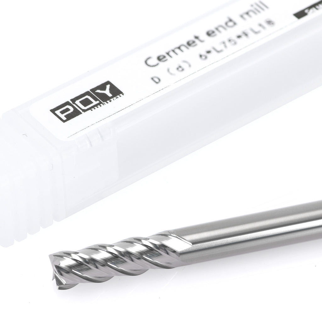 PQYTOOL Cermet End Mill 4 Flutes D(d)6*L75*FL18 For Milling Machine