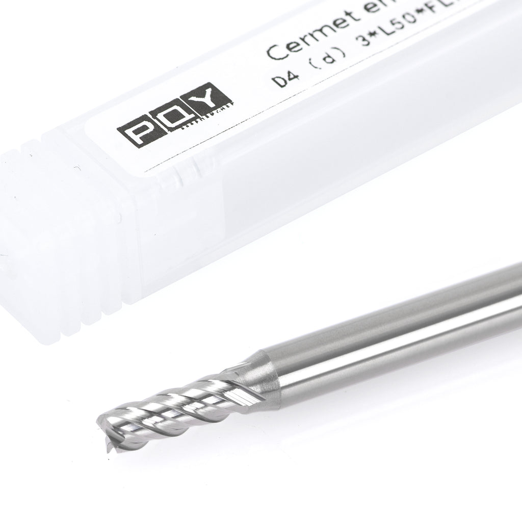 PQYTOOL Cermet End Mill 4 Flutes D4(d)3*L50*FL7.5 For Milling Machine