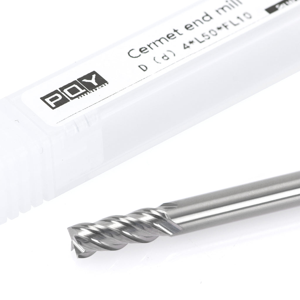 PQYTOOL Cermet End Mill 4 Flutes D(d)4*L50*FL10 For Milling Machine