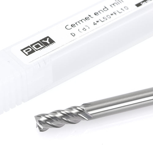 PQYTOOL Cermet End Mill 4 Flutes D(d)4*L50*FL10 For Milling Machine
