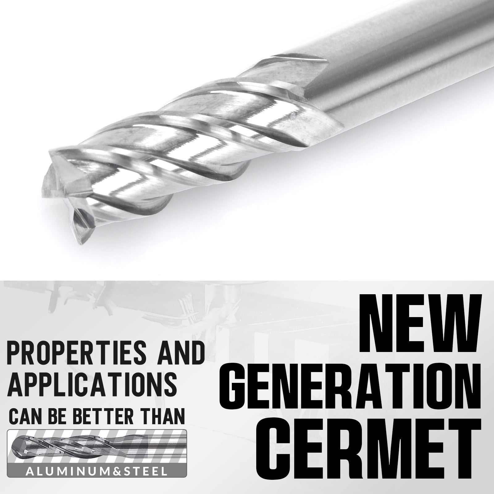 PQYTOOL Cermet End Mill 4 Flutes D(d)12*L100*FL30 For Milling Machine