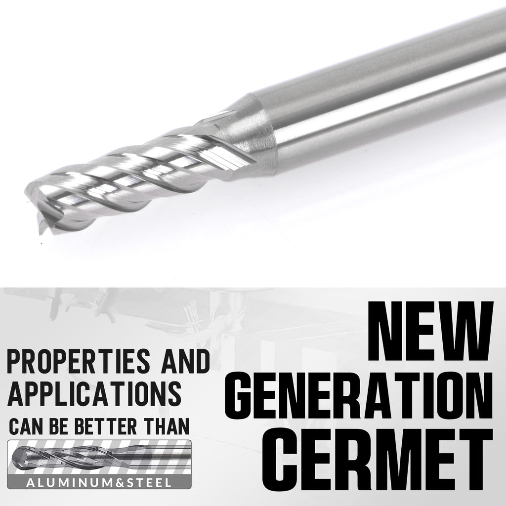 PQYTOOL Cermet End Mill 4 Flutes D4(d)3*L50*FL7.5 For Milling Machine