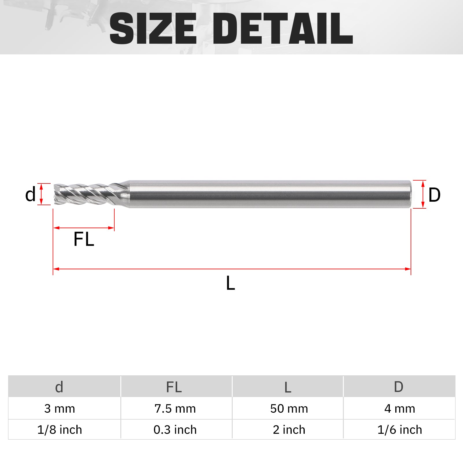 PQYTOOL Cermet End Mill 4 Flutes D4(d)3*L50*FL7.5 For Milling Machine