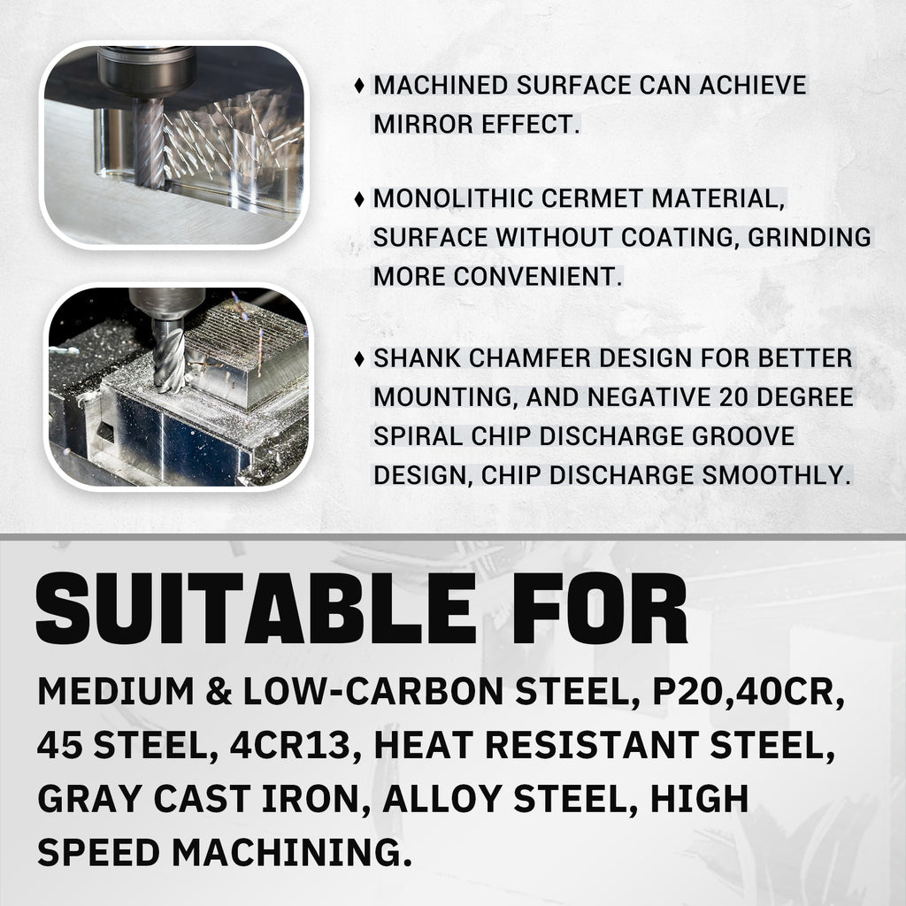 PQYTOOL Cermet End Mill 4 Flutes D4(d)3*L50*FL7.5 For Milling Machine