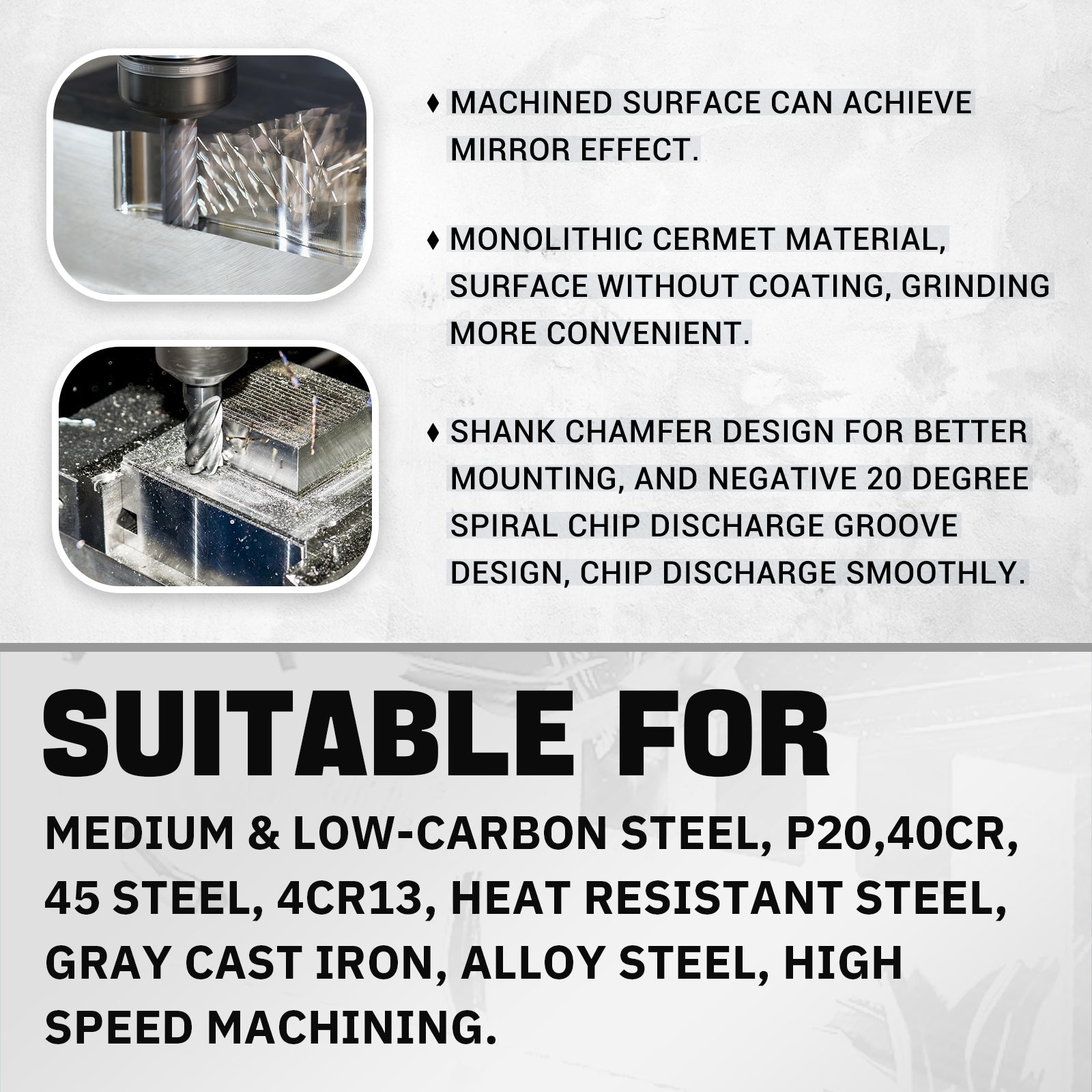 PQYTOOL Cermet End Mill 4 Flutes D(d)6*L75*FL18 For Milling Machine